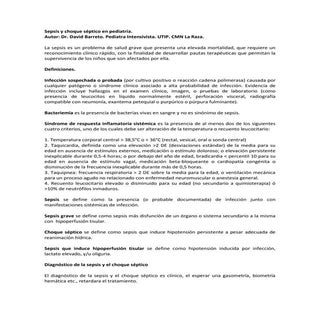 Sepsis y choque séptico en pediatría