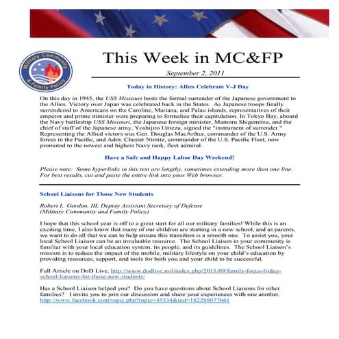 Sept. 2, 2011, this week in mcfp