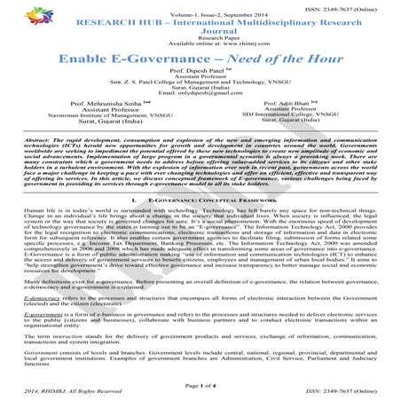 Enable E-Governance - Need of the Hour 