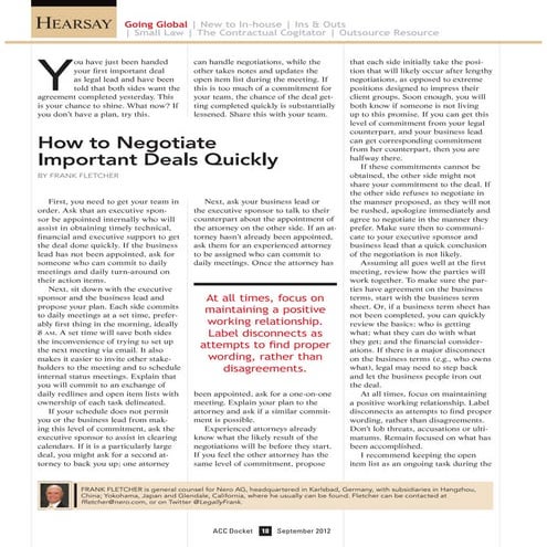 Sept 2012 Acc  Docket Fletcher How To Negotiate Important Deals Quickly