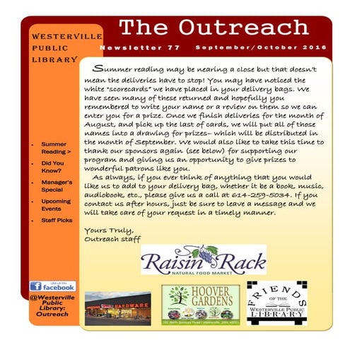 September 2016: Outreach Newsletter
