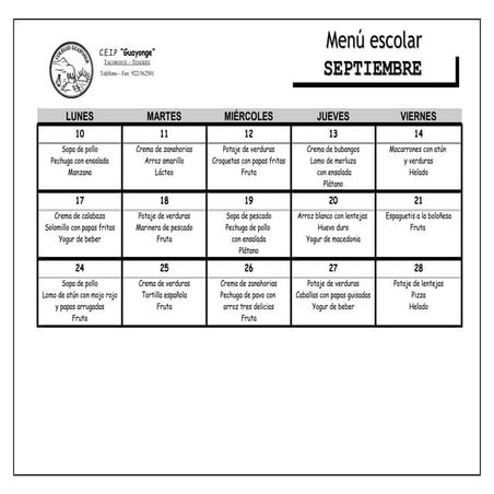 MENU Septiembre 2012