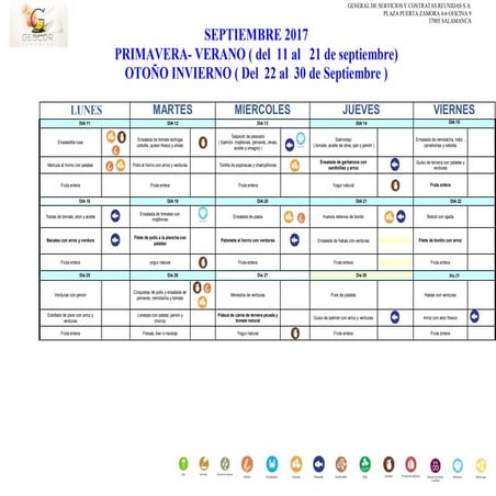 Septiembre 2017 menus