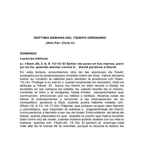 LECTURA ORANTE - SEPTIMA SEMANA DEL TIEMPO ORDINARIO - C