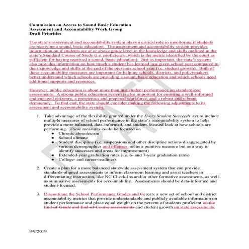 Leandro accountability work group priorities — September 2019