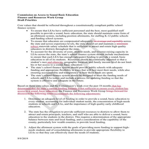 Leandro finance work group priorities - September 2019