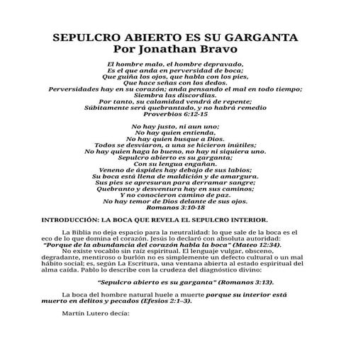 SEPULCRO ABIERTO ES SU GARGANTA Por Jonathan Bravo