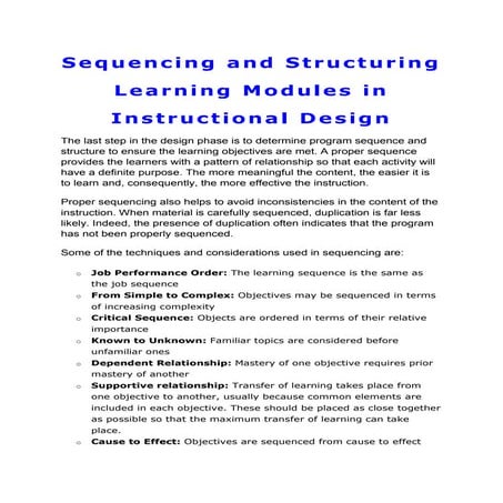 Sequencing and structuring learning modules in instructional design ...