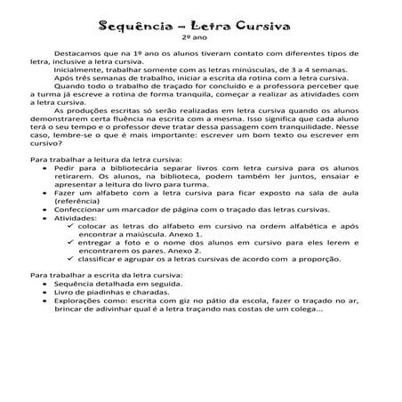 Sequência Didática - Letra Cursiva
