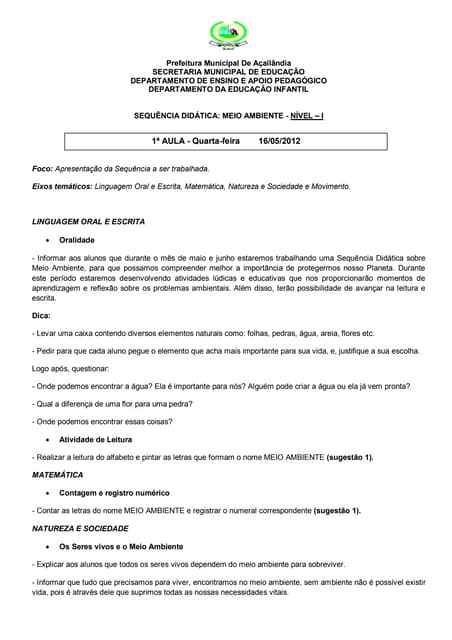 Sequência didática meio ambiente  n...