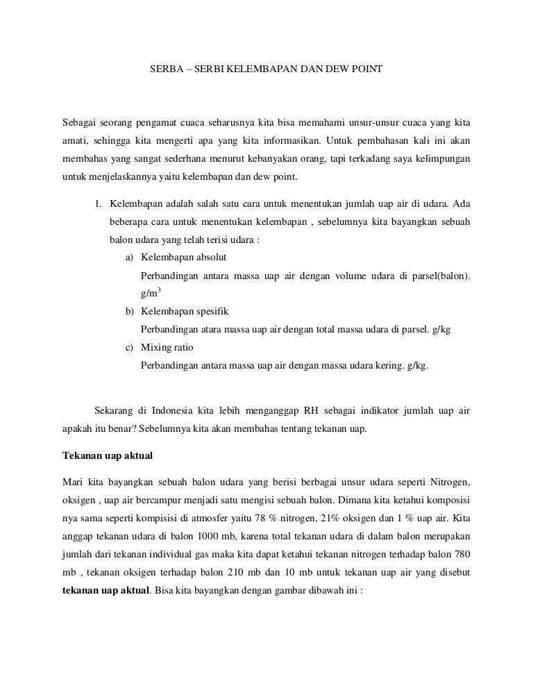 Kelembapan Dan Dew Point