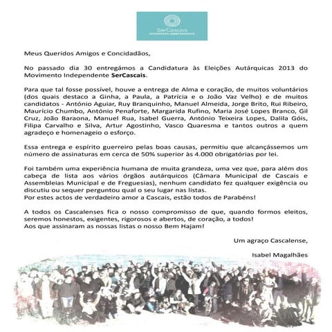 SerCascais - Formalização da Primeira Candidatura Independente em Cascais