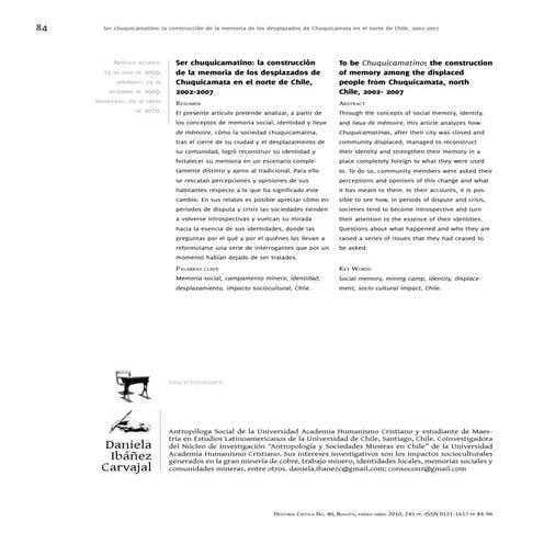  Ser chuquicamatino la construccion de la memoria historica de los desplazado...