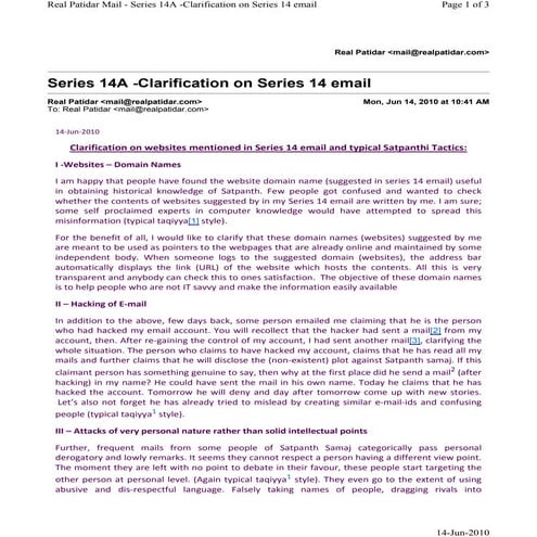 Series 14 a  contents of email