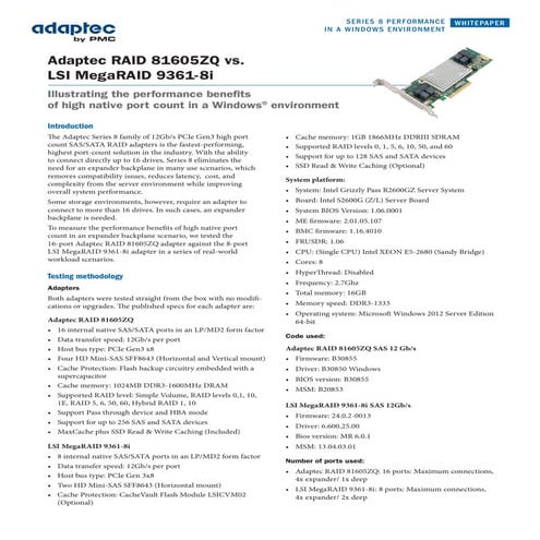 Adaptec RAID 81605ZQ vs. LSI MegaRAID 9361-8i Performance Whitepaper