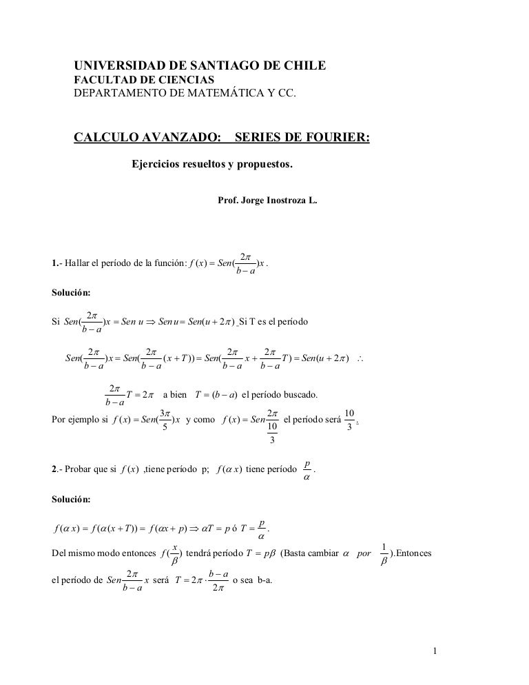 Series De Fourier 22 Ejercicios Resueltos