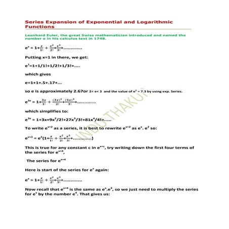 Series expansion of exponential and logarithmic functions