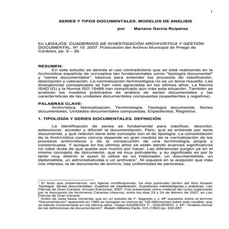 Series y tipos documentales. modelos de análisis