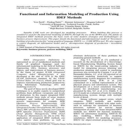 Functional and Information Modeling of Production Using IDEF Methods