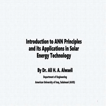 Introduction to ANN Principles and its Applications in Solar Energy Technology