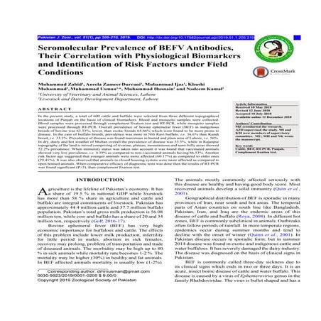 Seromolecular prevalence of befv antibodies, their correlation with physiolog...