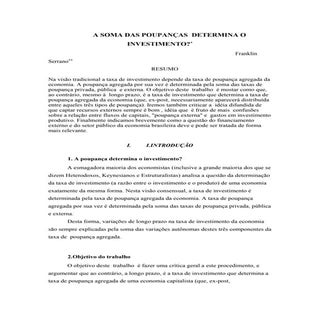 A Soma das Poupanças Determina o In...