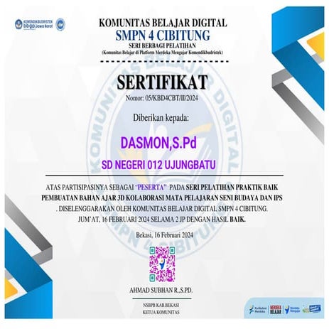 contoh Sertifikat kegiatan komunitas belajar satuan pendidikan- DASMON,S.Pd.pdf