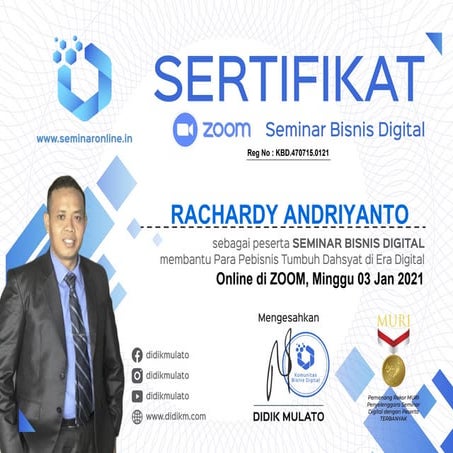 Sertifikat seminar bisnis digital