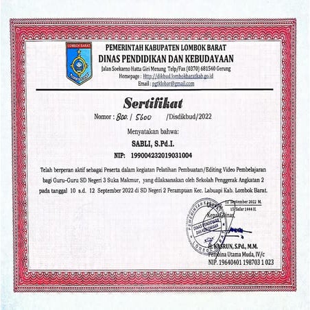 SERTIFIKAT VIDEO pembelajaran kreatif inovatif