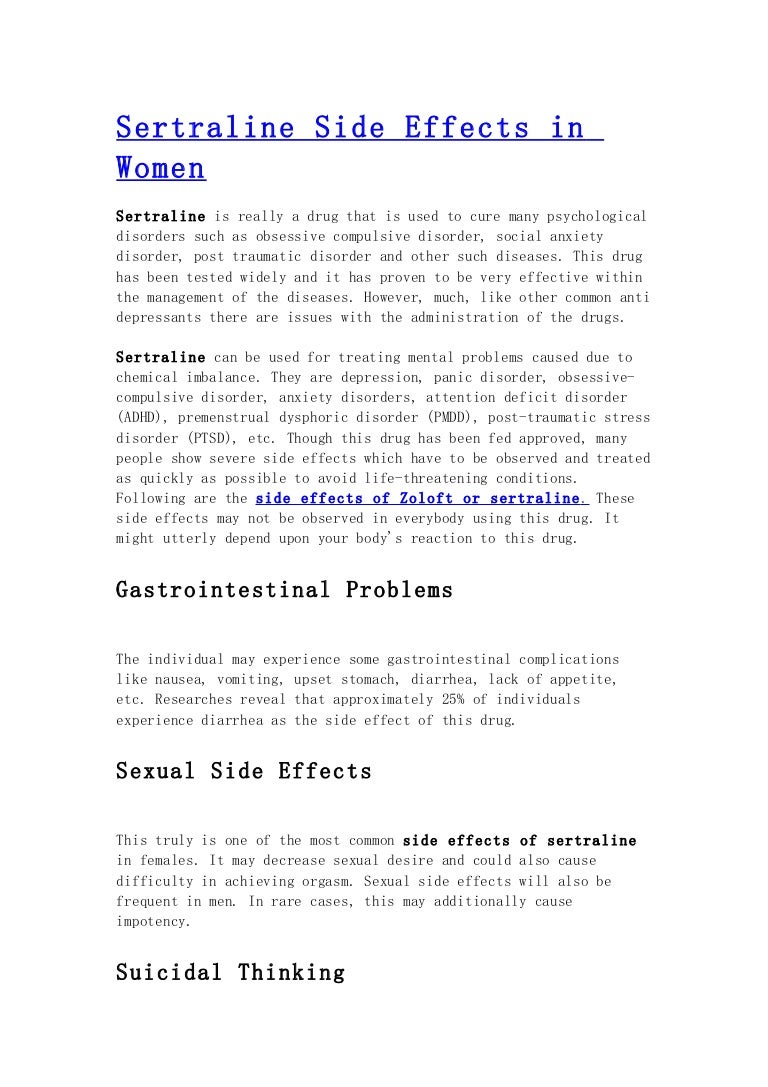 Sertraline Side Effects In Women