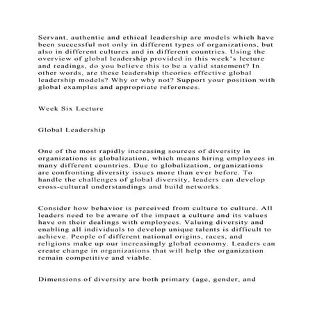 Servant, authentic and ethical leadership are models which have been.docx