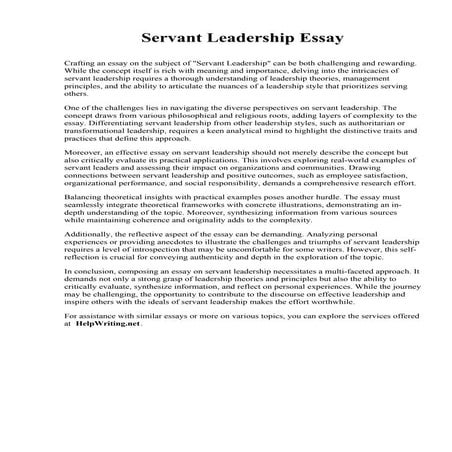 Servant Leadership Essay. University of Louisville