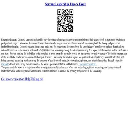 Servant Leadership Theory Essay