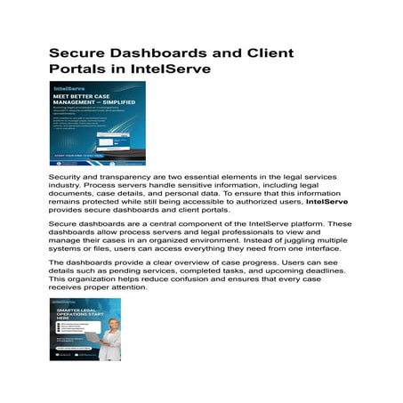 Secure Dashboards and Client Portals in IntelServe | PDF