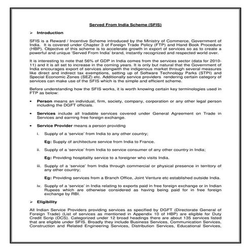 Served From India Scheme (Sfis) | PDF