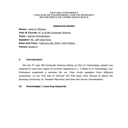 Sample Narrative report for seminars | DOC