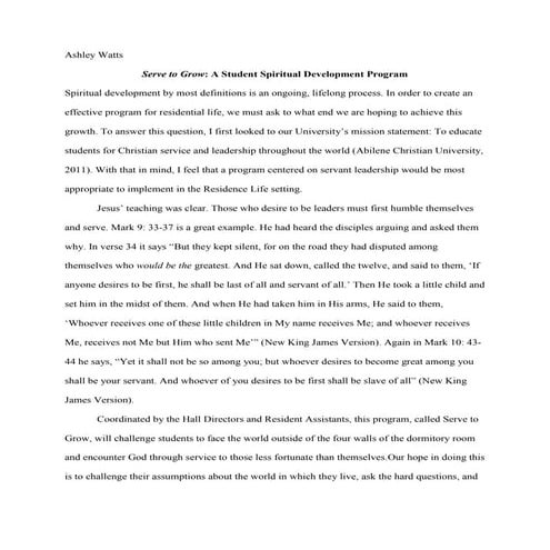 Serve to Grow: A Residence Life Spiritual Development Program