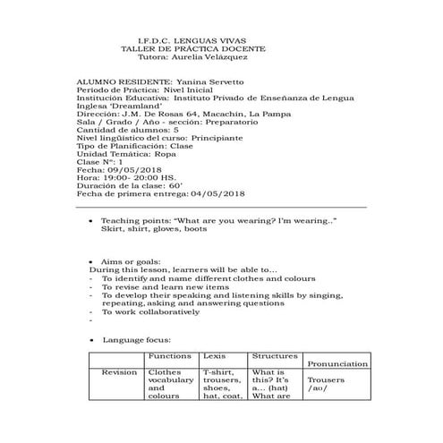 Tpd - lesson plans 2- kindergarten | DOCX