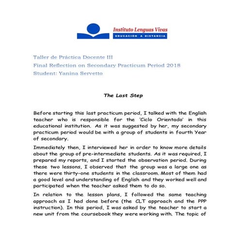 reflection on secondary practicum period 2018