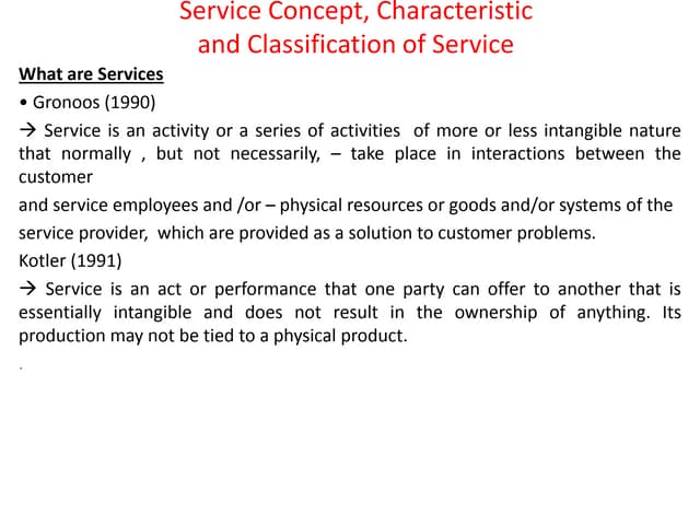 Service concept, characteristic and classification