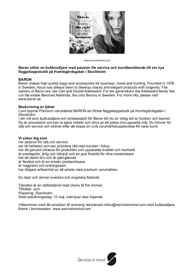 Personligt Brev Butikssaljare