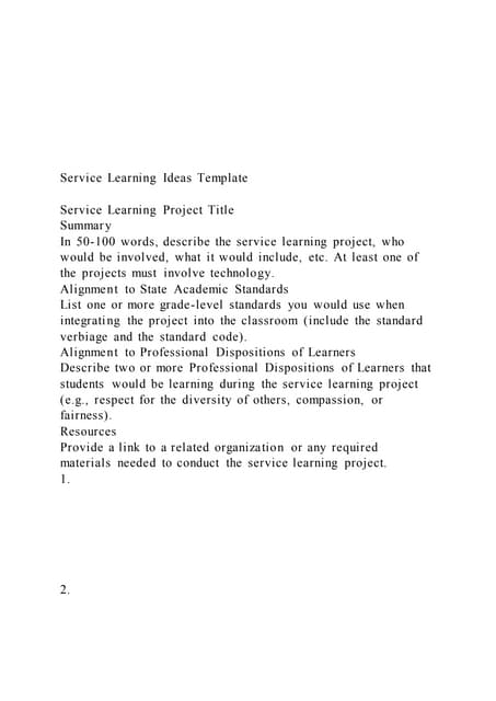 Service Learning Ideas TemplateService Learning Proj PDF Service Learning Ideas TemplateService Learning Proj PDF