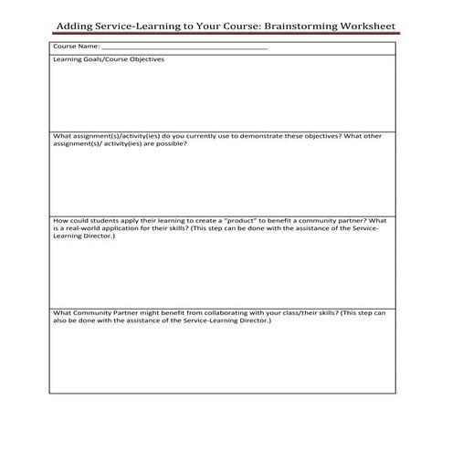 Service learning planning worksheet