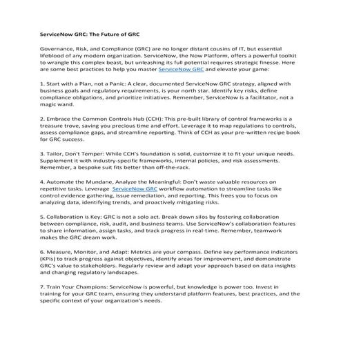 ServiceNow GRC: The Future of Governance, Risk, and Compliance