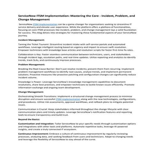 ServiceNow ITSM Implementation Mastering the Core - Incident, Problem, and Ch...