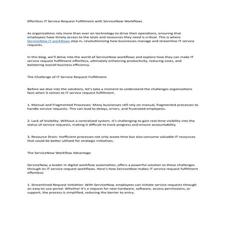 Effortless IT Service Request Fulfillment with ServiceNow Workflows 