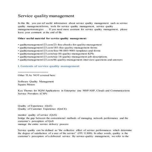 Service quality management