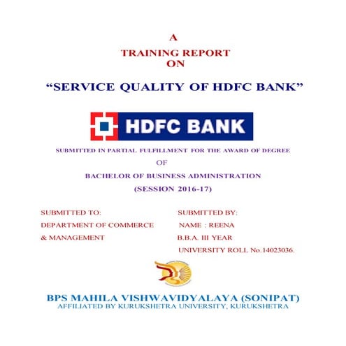 Service quality of hdfc bank”