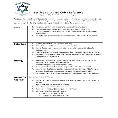 Service Saturdays Quick Reference 