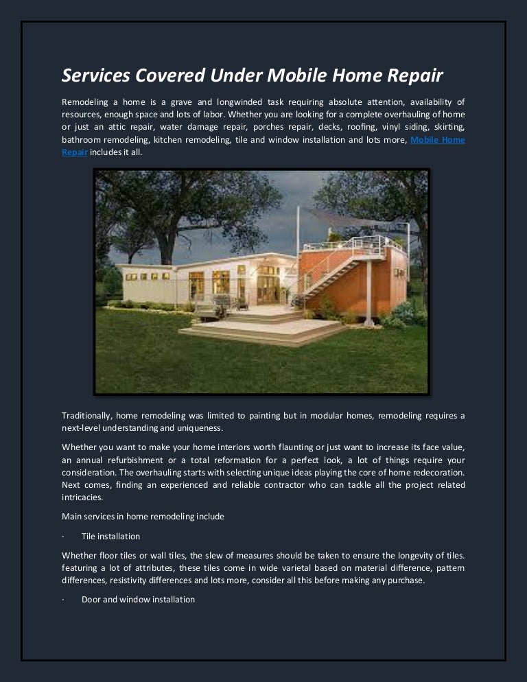 Services Covered Under Mobile Home Repair